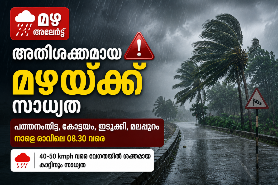 അതിശക്തമായ മഴയ്ക്ക് സാധ്യത: 4 ജില്ലകളിൽ മുന്നറിയിപ്പ്